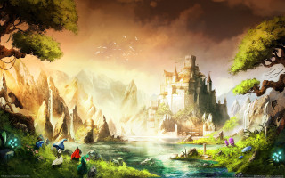 Castle forest river birds mountain - anato finnstark free wallpaper