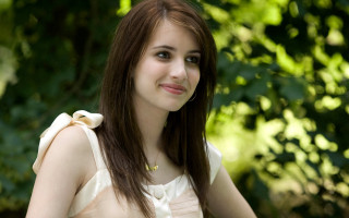 Woman longhair whitedress nature bokeh - a tree and bushes free wallpaper
