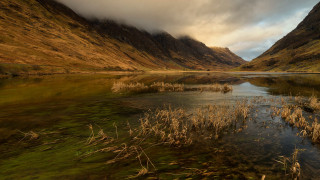 Lake mountains grass cloudy sky 6 - david paton free wallpaper