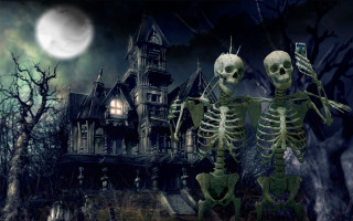 Skeletons creepy house full moon - a full moon in the background free wallpaper