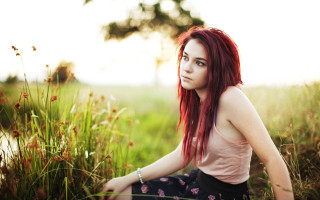 Red haired woman gothic field - gothic free wallpaper