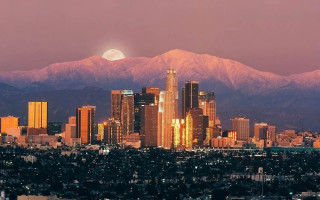 City mountains fullmoon pinksky purple 3 - elbridge ayer burbank free wallpaper