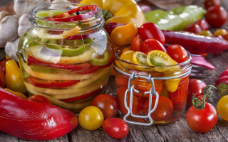 Pickles tomatoes vegetables wooden surface 3 - a wooden surface free wallpaper