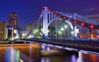 Bridge lights river night cityscape 2 - vivid color free wallpaper