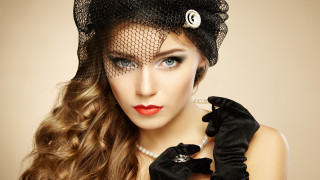 Woman blackhat gloves redlipstick blackdress - a red lipstick free wallpaper