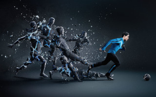 Kicking soccer group water splash - blue shirt free wallpaper