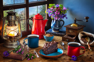 Table cake coffee flower vase - a candle free wallpaper
