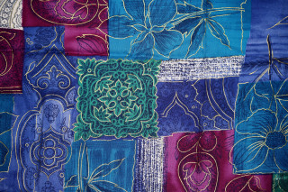 Colorful quilt flower blue background - qajar art free wallpaper