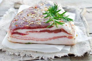 Meat herbs wooden table food - a cloth free wallpaper
