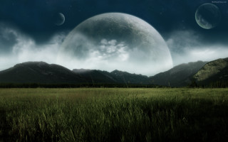 Field mountains moon clouds sky - derold page free wallpaper
