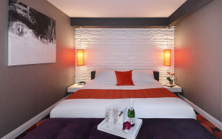 Bed red blanket tray concrete - the wall free wallpaper
