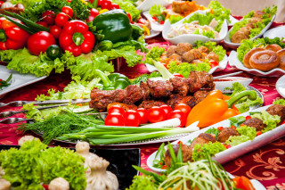 Food table salad meats vegetables - different free wallpaper