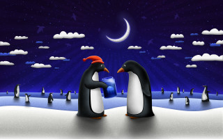 Penguins snow ice crescent naive - two penguin free wallpaper