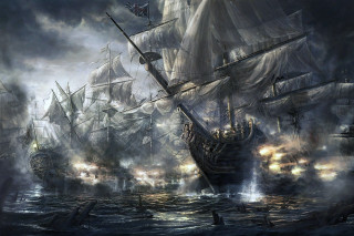 Ship ocean background smoke painting - a painting of a ship in the ocean free wallpaper