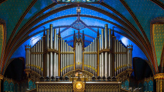 Gothic organ clock stained glass - a stained glass window free wallpaper