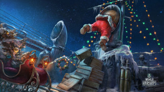 Santa sleigh snowy city night - a santa clause free wallpaper