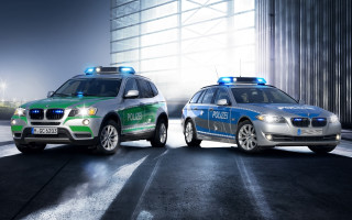 Police cars night parking lot - ultra realistic illustration free wallpaper