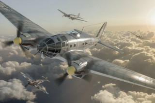 Planes flying sky clouds sunbeams - a group of planes free wallpaper