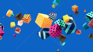Colorful cubes flying blue sky 2 - the air together free wallpaper