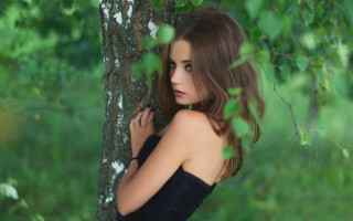 Woman black dress forest elina - branch free wallpaper