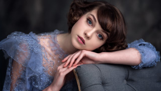 Woman blue dress portrait art - art nouveau free wallpaper