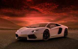 White sports car red sky - a matte painting free wallpaper