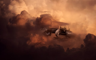 Plane cloudy sky building matte 2 - cinematic matte painting free wallpaper