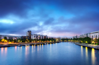 River bridge city night lights 2 - a matte painting free wallpaper