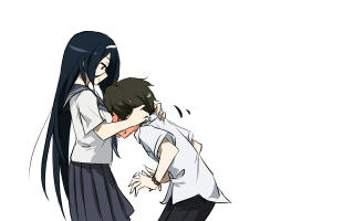 Black haired girl hug cartoon - baiōken eishun free wallpaper for desktop
