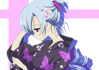 Woman blue hair flower in - ukiyoe free wallpaper