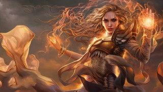 Woman flame sword armor embers - clint cearley free wallpaper