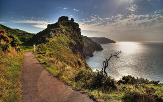 Ocean cliff path sunny mountain - a path free wallpaper