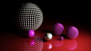 Balls on red surface raytraced - a group of balls free wallpaper