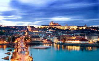 City bridge river night castle - a bridge and a river in front free wallpaper