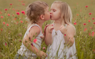 Girls kissing flower field blurry - a field of flowers free wallpaper