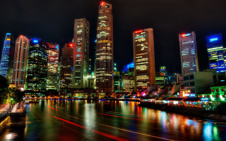 Tokyo city skyline river night 3 - the water and buildings free wallpaper
