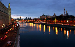 River cars night city lights 2 - constructivism free wallpaper