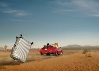 Woman red car surfboard desert - a surfboard free wallpaper