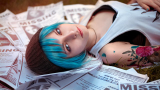 Blue haired woman scissors paper - scissors free wallpaper
