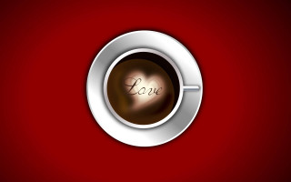 Coffee love cup red background - the word love free wallpaper