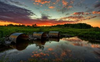 Sunset river barcels grass clouds - a sunset over a river free wallpaper