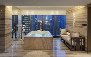 Luxury bathroom jacuzzi cityscape night 2 - a bathroom free wallpaper