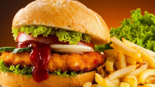 Chicken sandwich ketchup fries lettuce - food photography free wallpaper