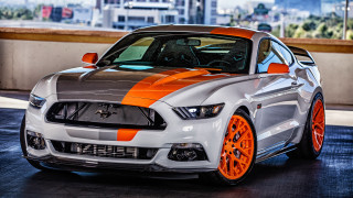 White mustang orange stripes parking - a white mustang free wallpaper