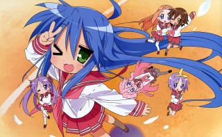 Anime girls long blue hair - wearing different outfits free wallpaper