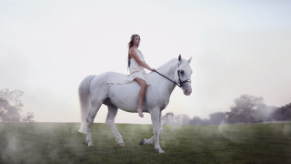 Woman white dress horse field 4 - magical free wallpaper for desktop