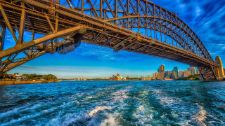 Bridge water boat city sky - under a bridge free wallpaper