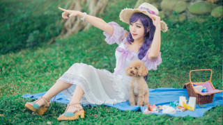 Woman hat dress dog pointing - a woman in a hat free wallpaper
