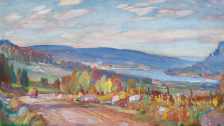 Valley mountains water boat sky - flora macdonald reid free wallpaper
