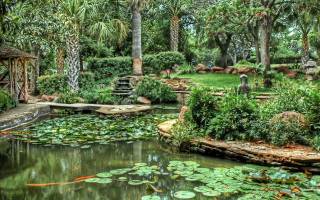 Pond gazebo waterlilies statue cherryl - cherryl fountain free wallpaper